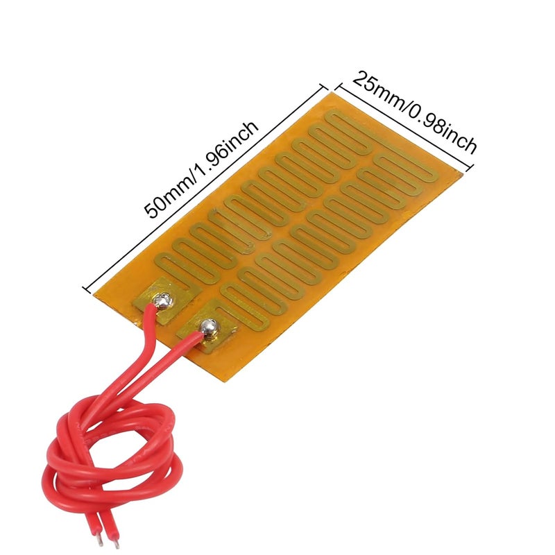 ACEIRMC 12pcs 25mmx50mm Film Heater Plate Adhesive Pad, PI Heating Elements Film 12V 7W Strip Heater Adhesive Polyimide Heater Plate (12V 7W 25mmx50mm) - Image 2